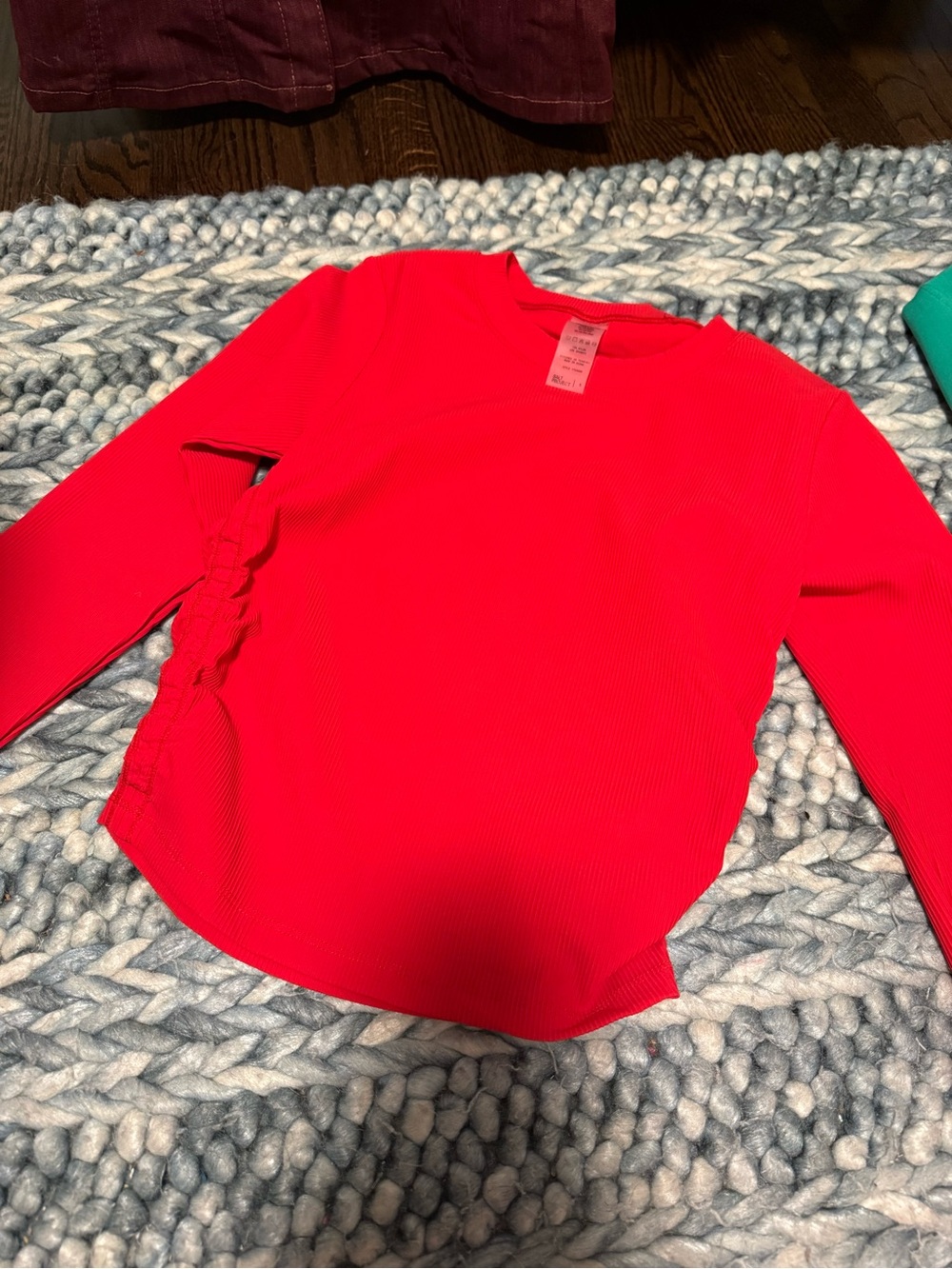 Women’s Bright Red Ribbed Long-Sleeve Top with Side Knot